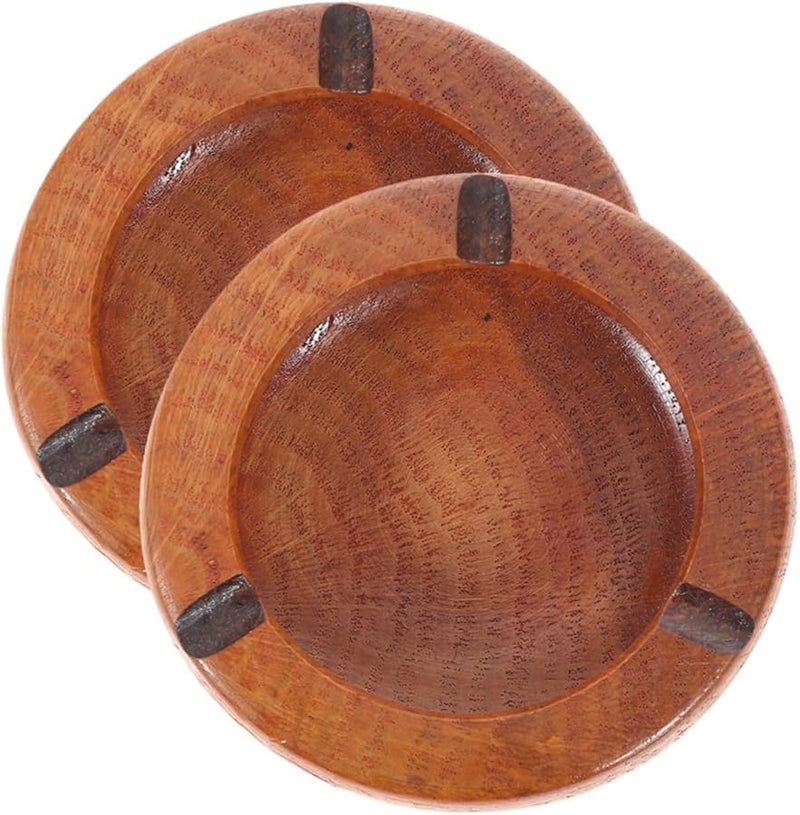 HYTROVE Wood Round Ashtray 2Pcs 10X3 5Cm Retro Cigarette Ash Holder For Tabletop - Image 1